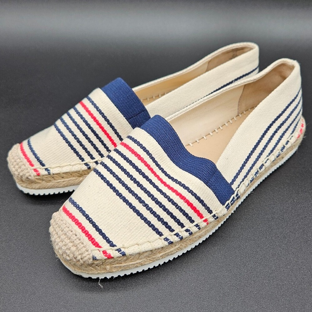 Lands End (Womens 6 B) Elastic Espadrille Flat Shoes Multicolor Striped Slip On